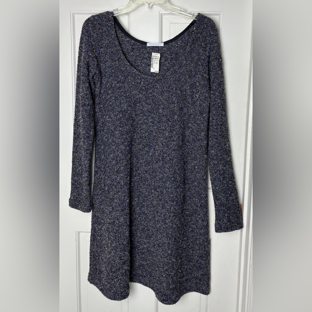 Joan Vass  Size 1 (8-10) Long Sleeve Gray Black Brown Marled Light Sweater Dress